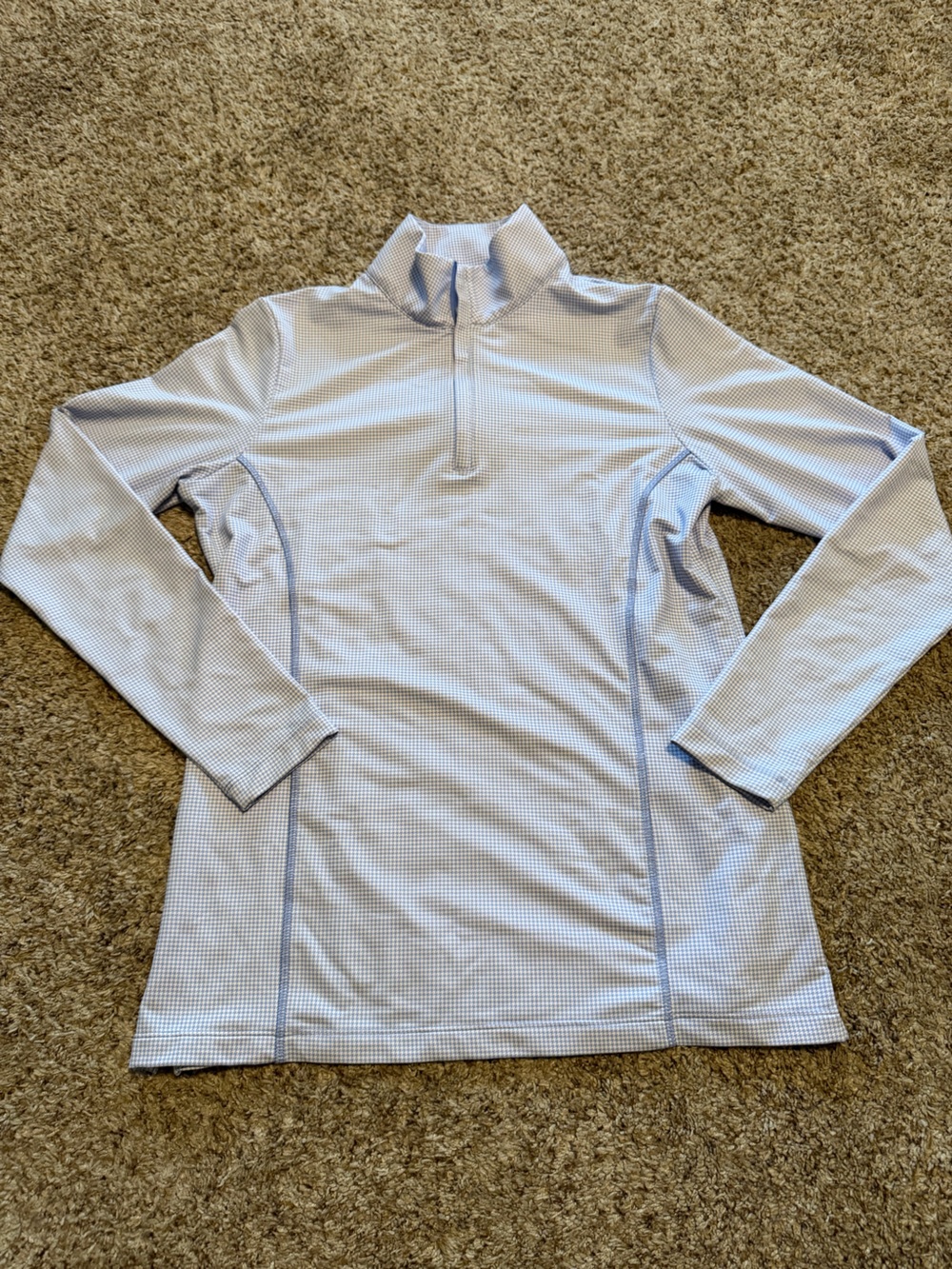 Peter Millar Light Blue White Gingham Golf Pullover